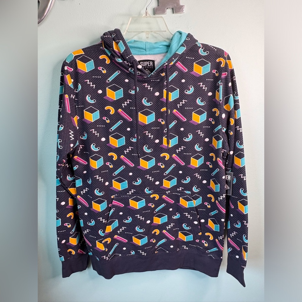 NWT Super Massive Colorful Geometric Pattern Hoodie 80s 90s theme